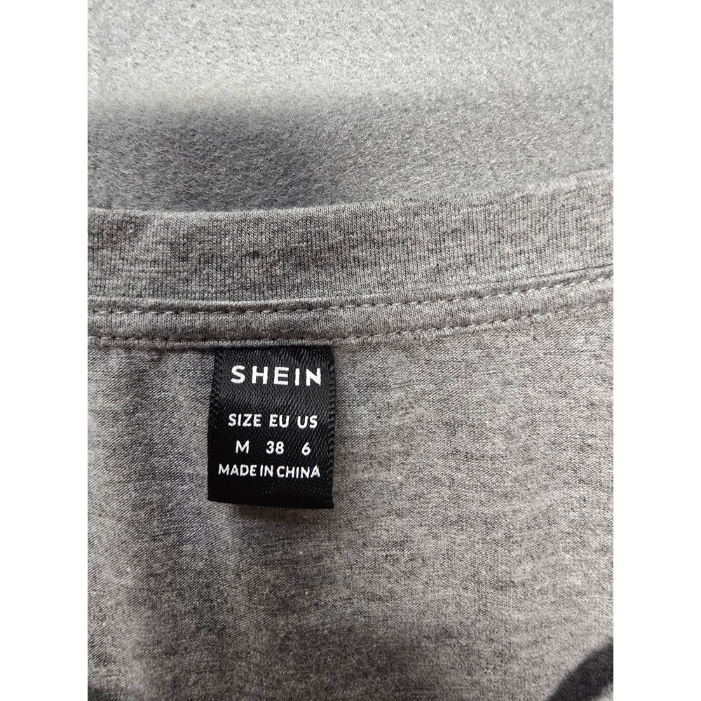 Shein Womens Grey Smile Graphic V-Neck Short Sleeve T-Shirt Size M Medium - Picture 2 of 6